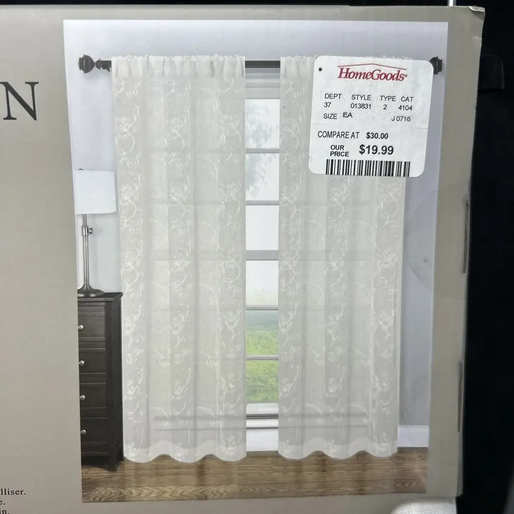 NEW Designer Collection Elite Drapery 2 Window Panels 38 x 84 White Sheer Floral